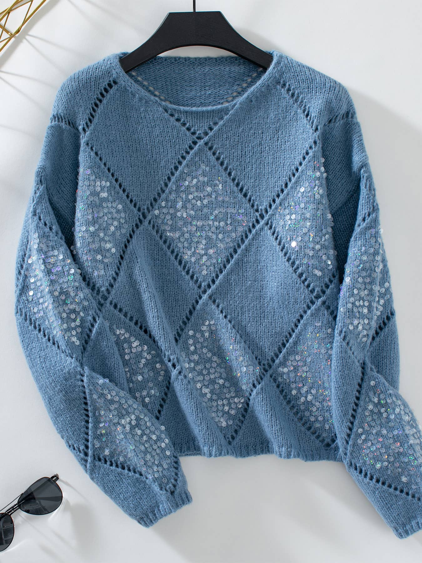 HOLLOWED-OUT SEQUIN PULLOVER SWEATER