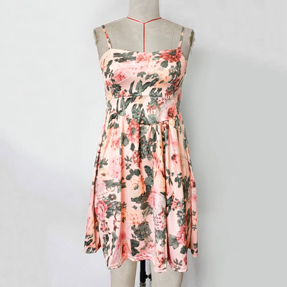 PRINT HALTER SLEEVELESS SHORT DRESS