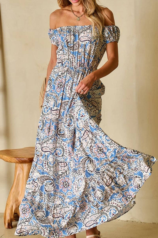 CWDMD3176_VINTAGE ONE-SHOULDER BOHEMIAN HIGH-WAISTED DRESS