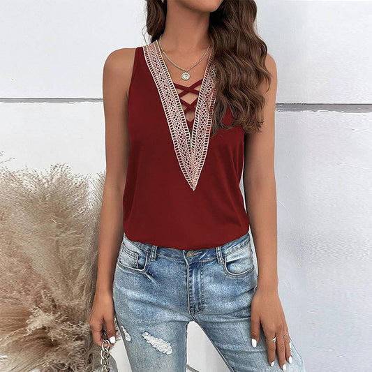 SEXY CUT-OUT V-NECK SLEEVELESS CASUAL VEST