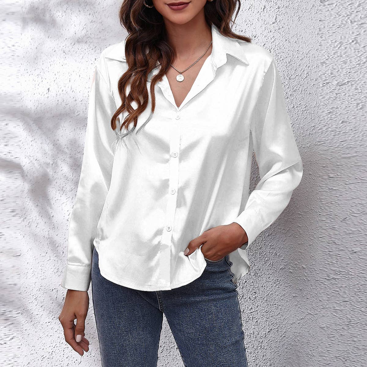 Satin silk long-sleeved shirt