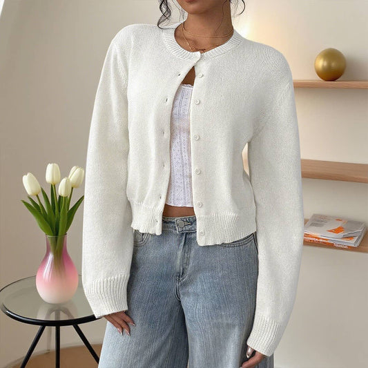 Thin,round-neck,single-breasted short cardigan