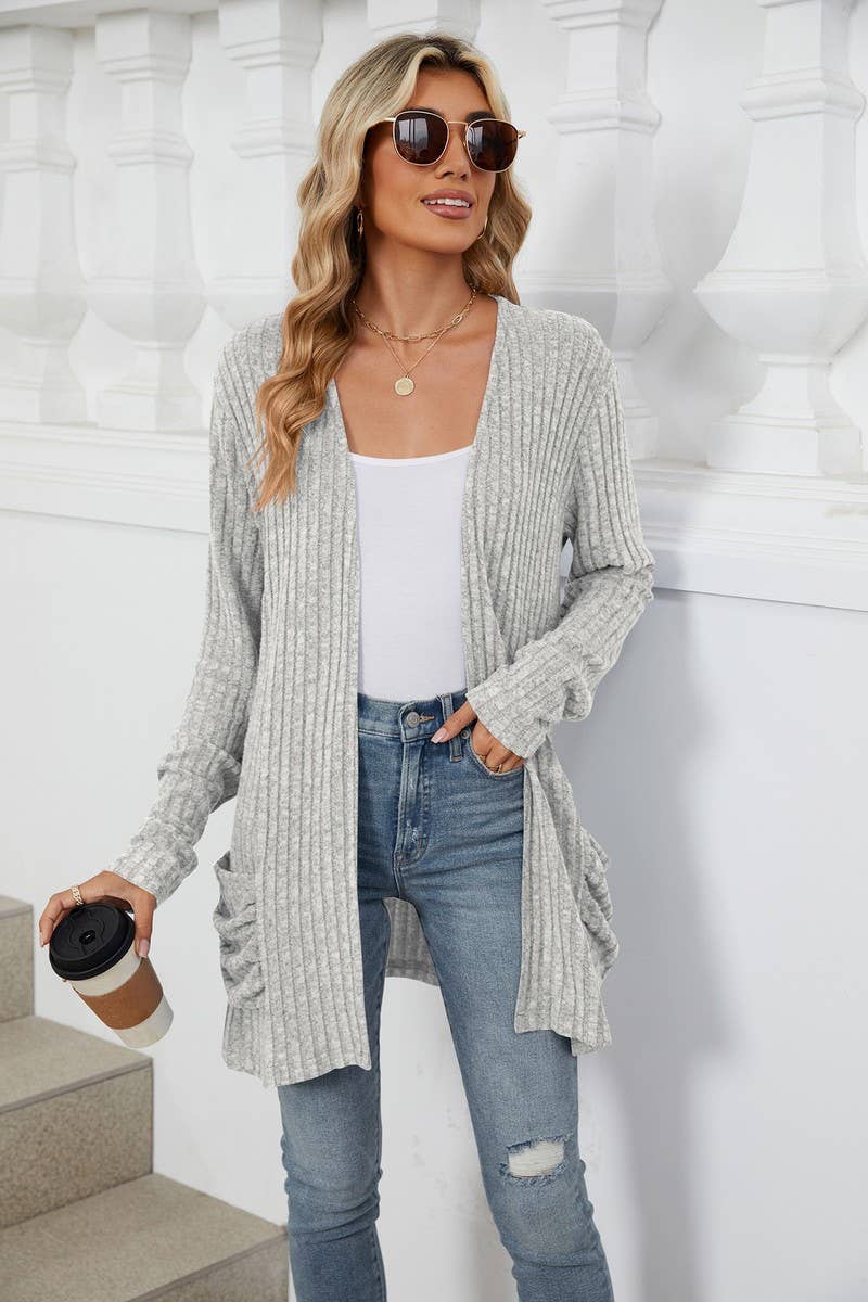 CWOCAL1881_SOLID COLOR POCKET LONG SLEEVE KNIT CARDIGAN