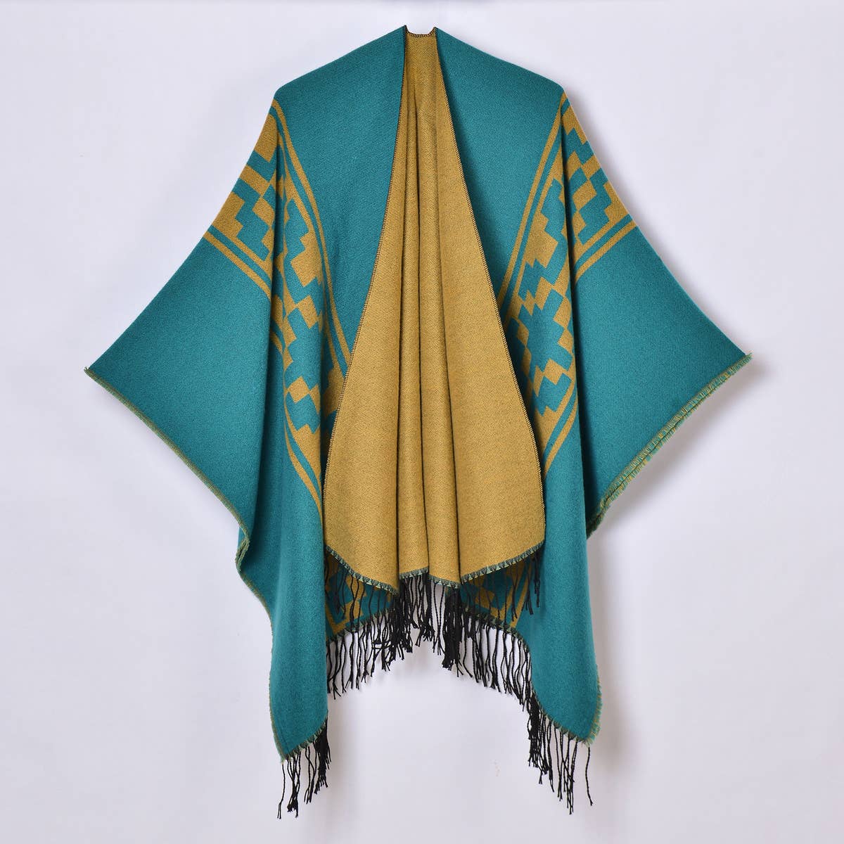 SIMPLE TASSEL GEOMETRIC CROSS RIBBON SHAWL_CWASC0958