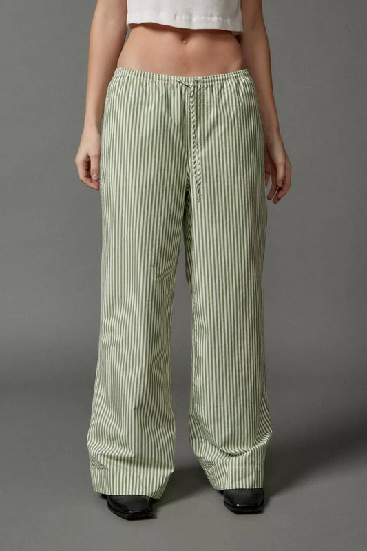 Striped street drawstring straight-leg pants