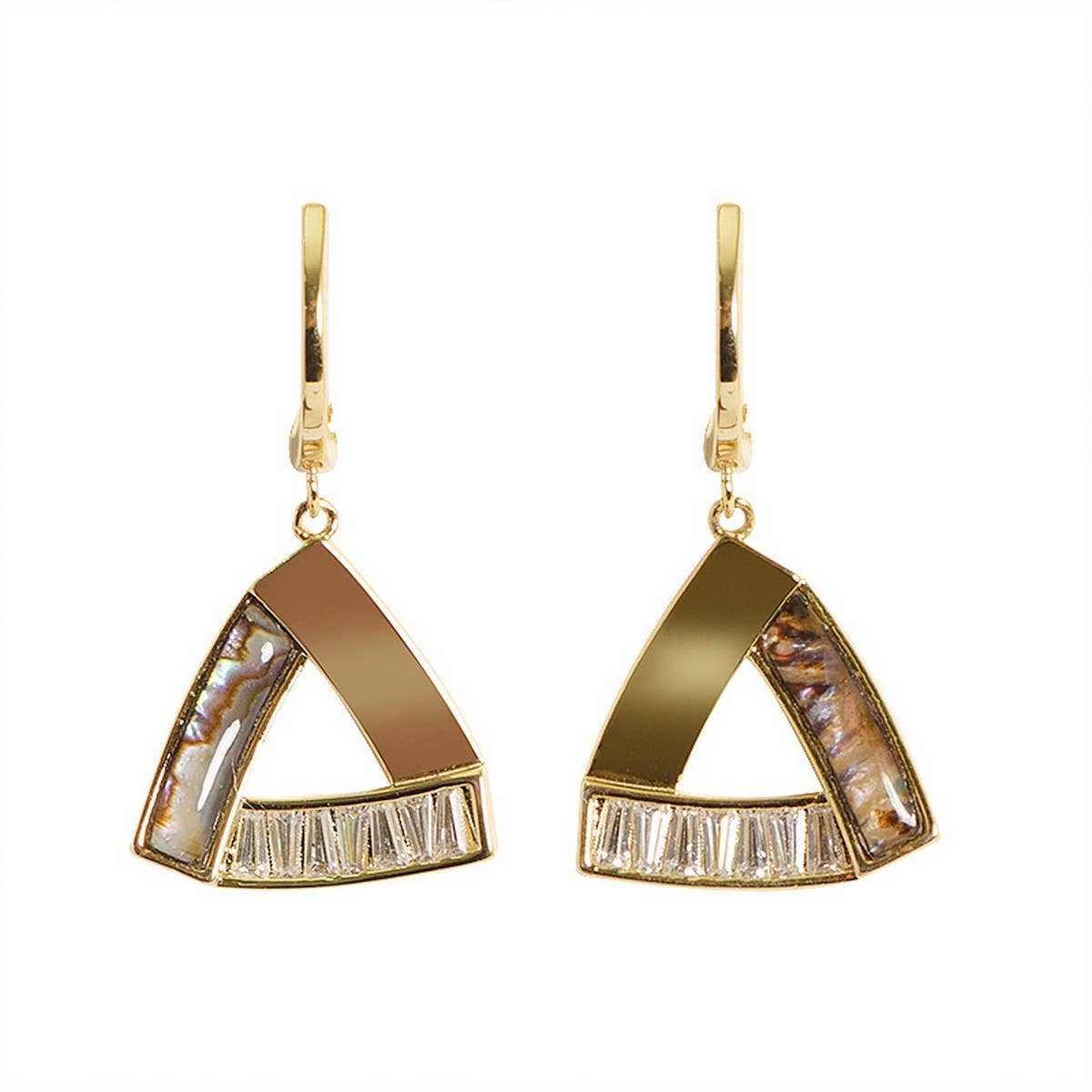 NATURAL ABALONE ZIRCON MOTHER-OF-PEARL EARRINGS