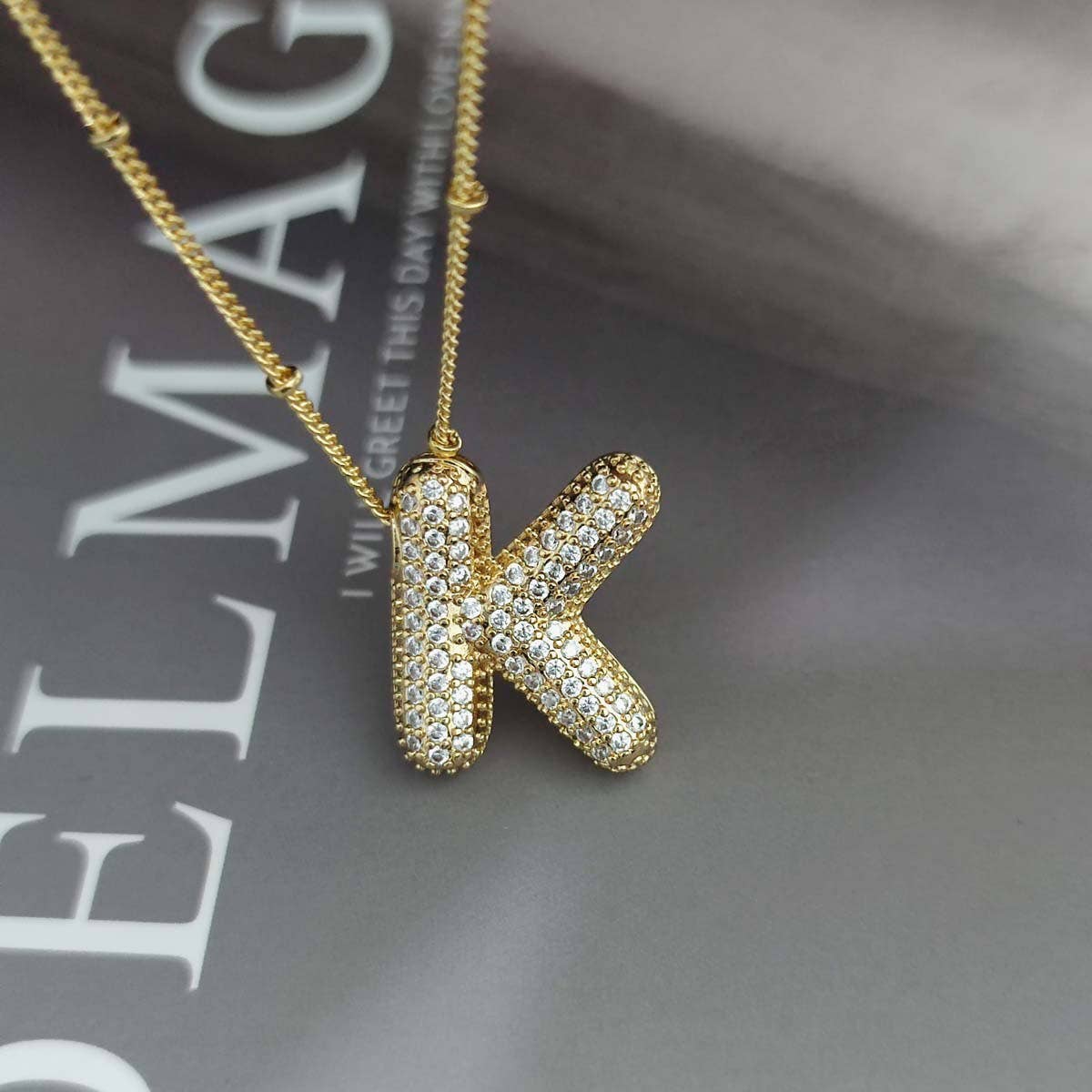 Copper Zirconia 26 Letters Pendant Necklace