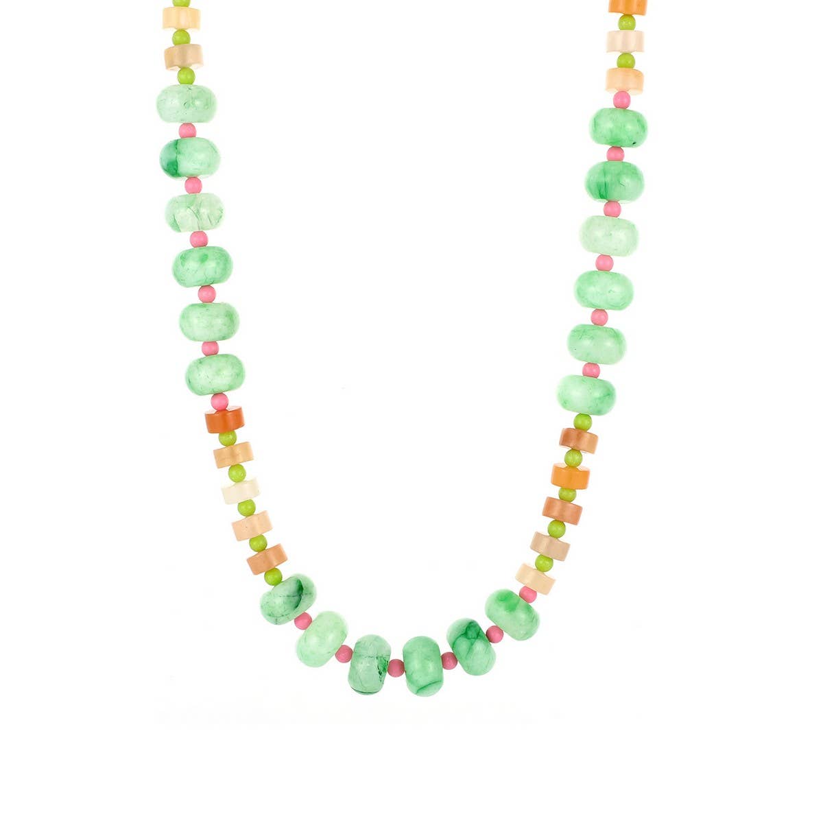 Pink-Green Natural Stone Beaded Necklace_CWMM8839
