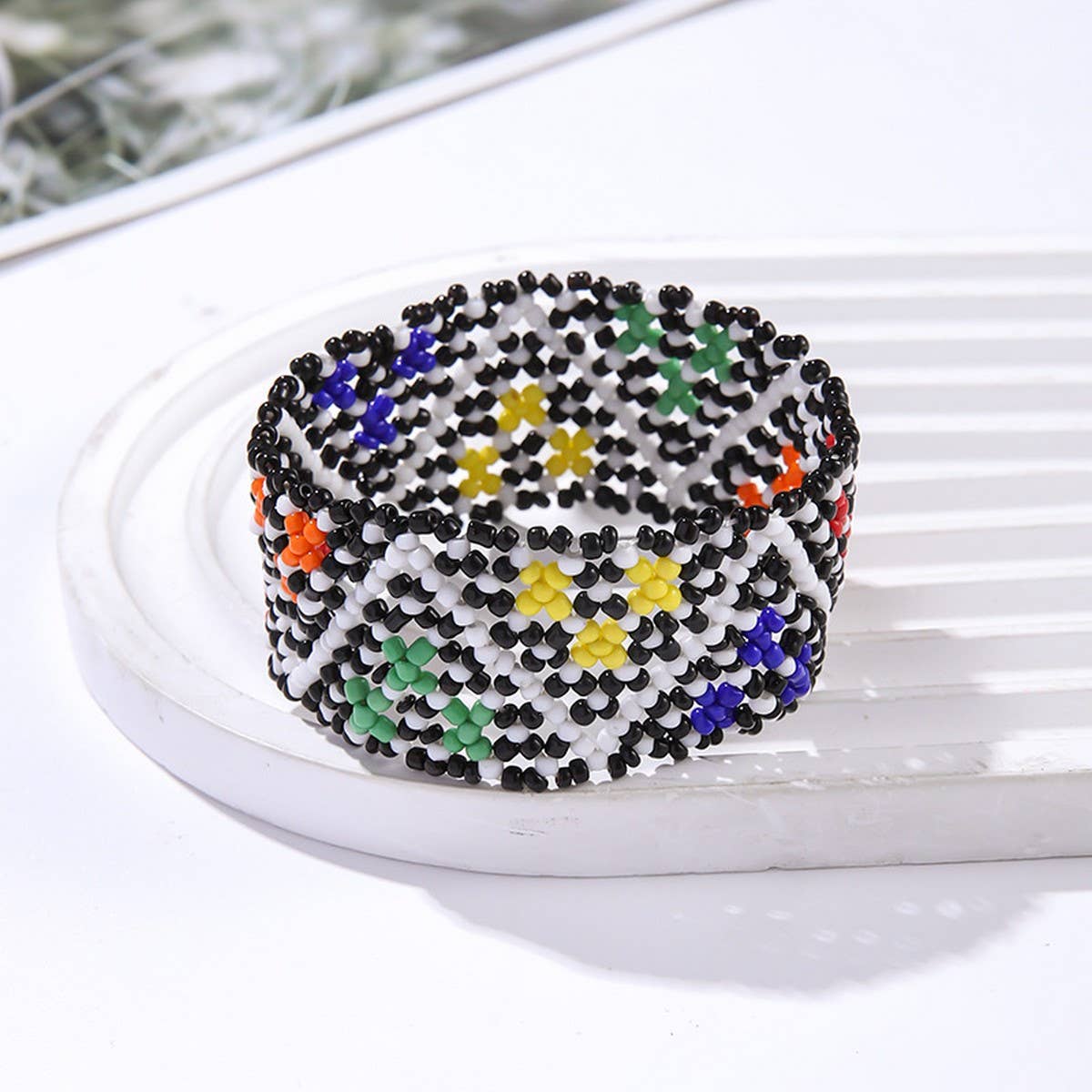 ETHNIC RICE BEAD WOVEN COLORFUL WIDE BRACELET