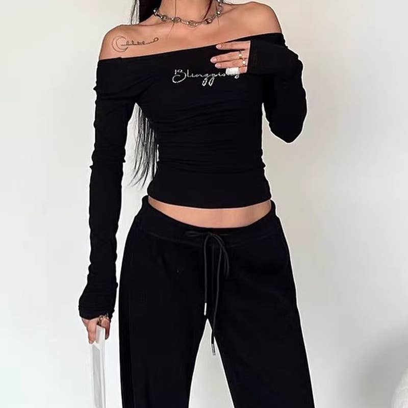 SQUARE COLLAR LONG SLEEVE SLIM-FIT T-SHIRT