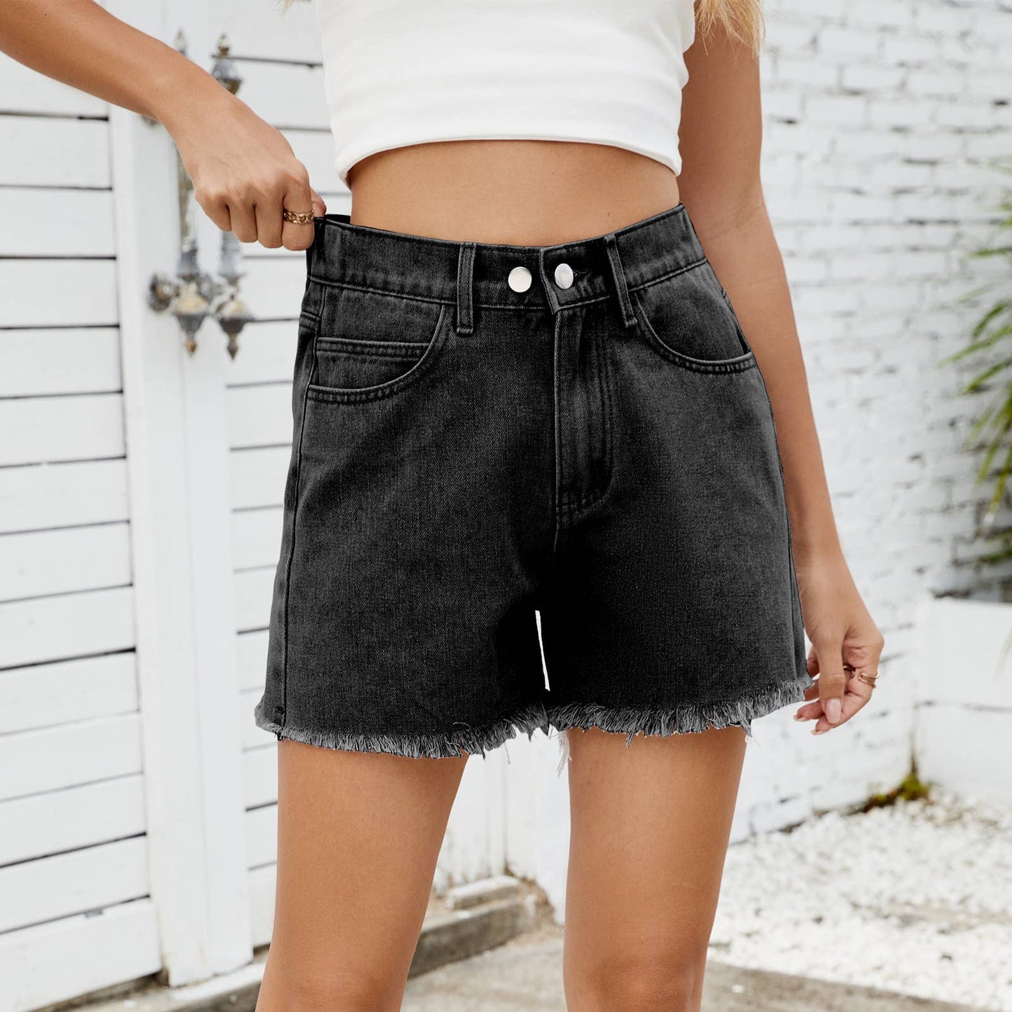 Washed Slim Fit Denim Shorts