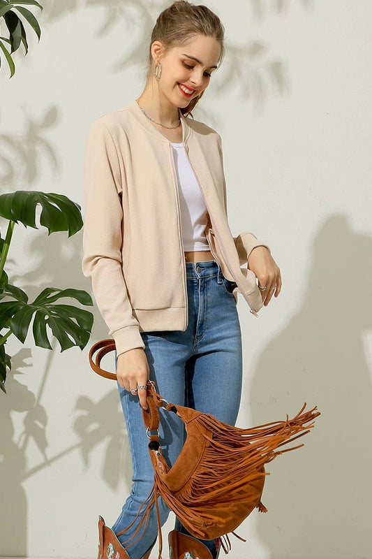 CWOJA699_ZIP UP BOMER JACKET WITH SIDE POCKETS