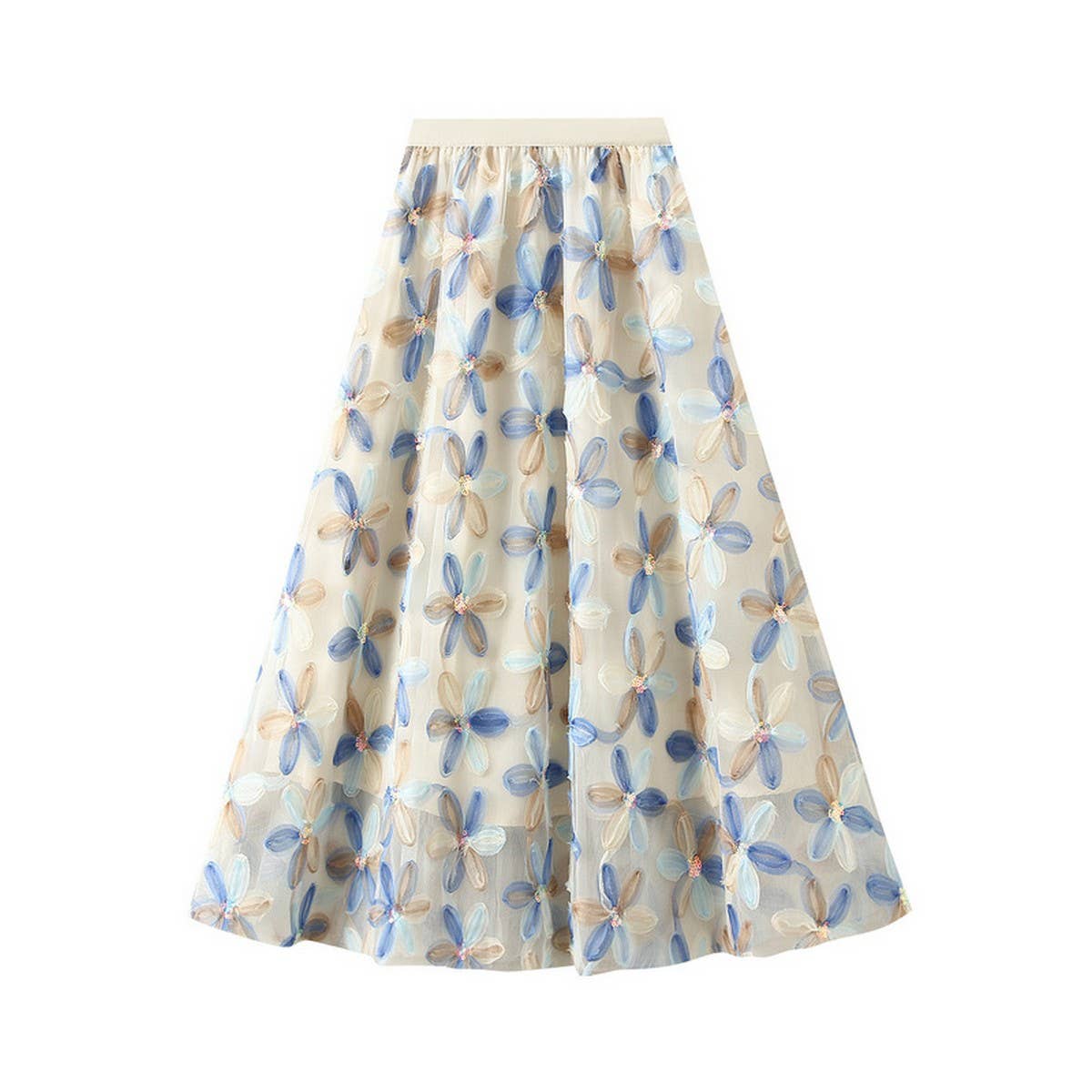 HEAVY FLOWER SEQUIN FAIRY GAUZE SKIRT A LINE SKIRT_CWBMS0318