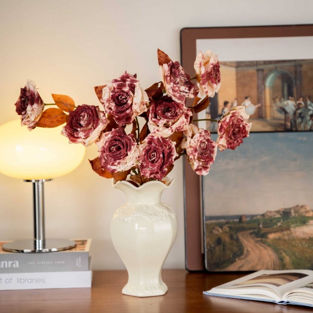 Dried Tone Burnt Edge Rose Bouquet for Decor