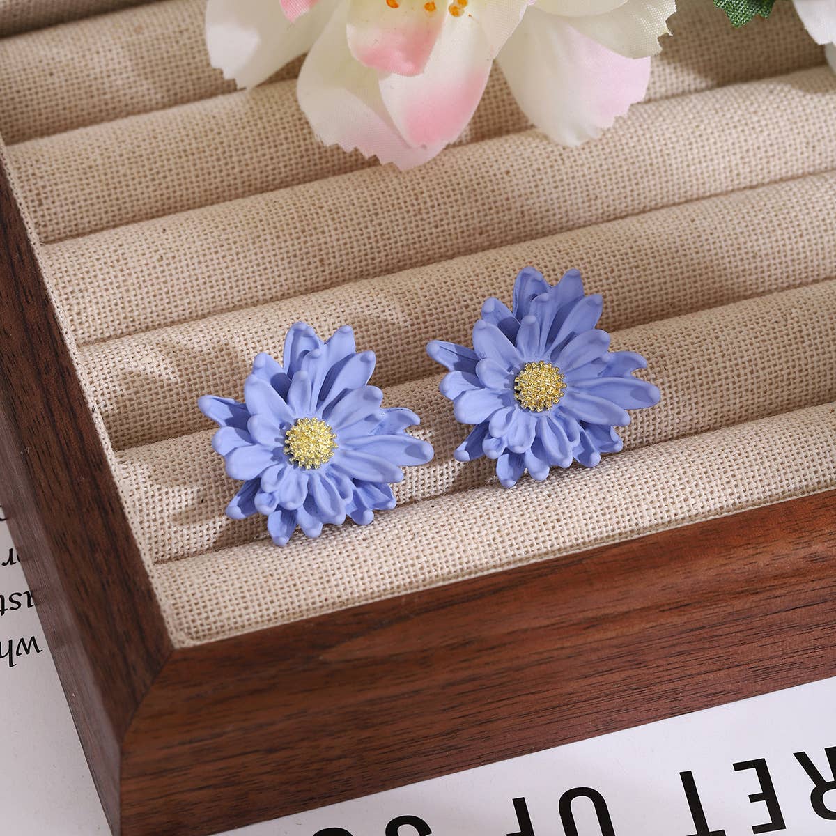 Spray-painted three-dimensional floral earrings