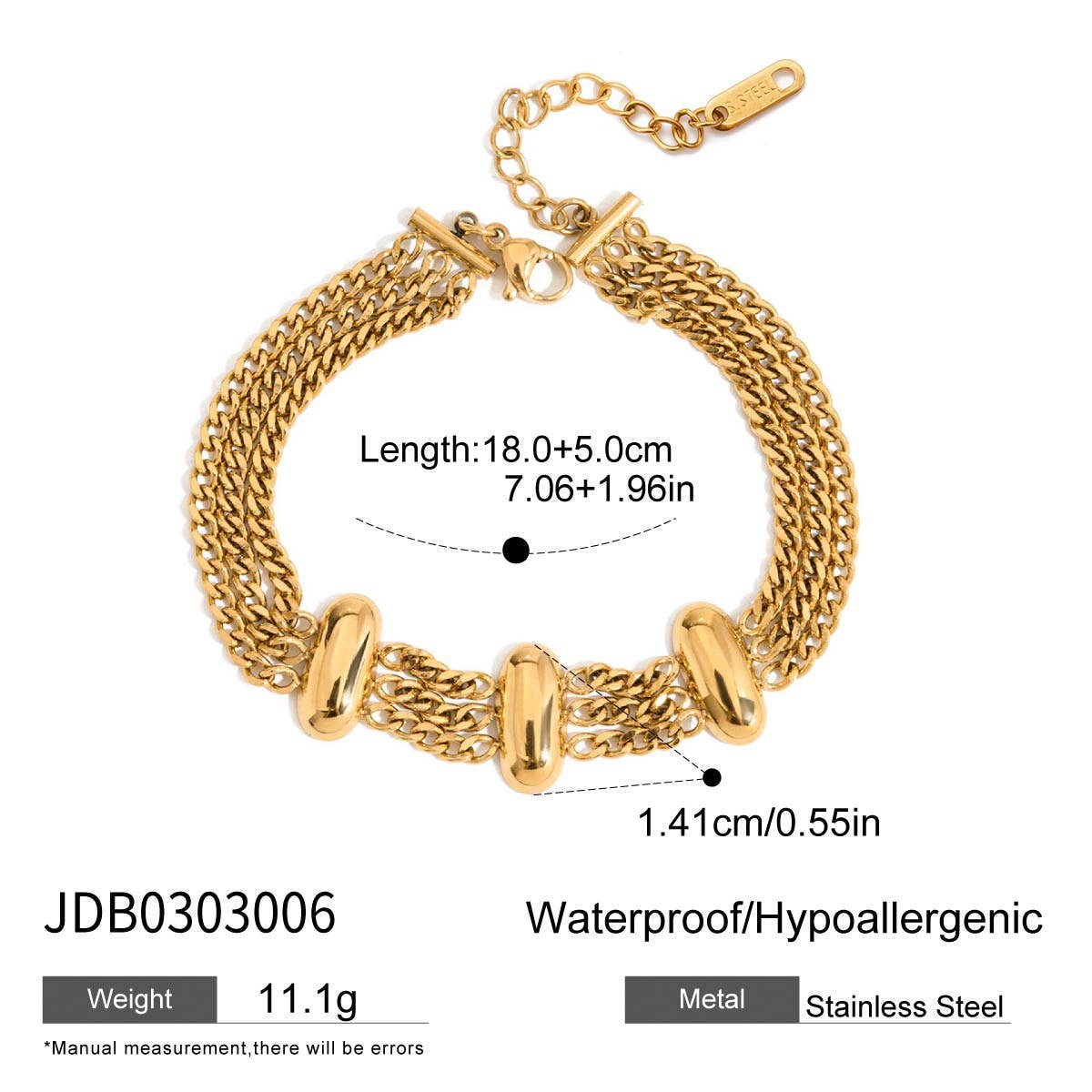 Elegant 18K Gold Layered Chain Bracelet, No Fade