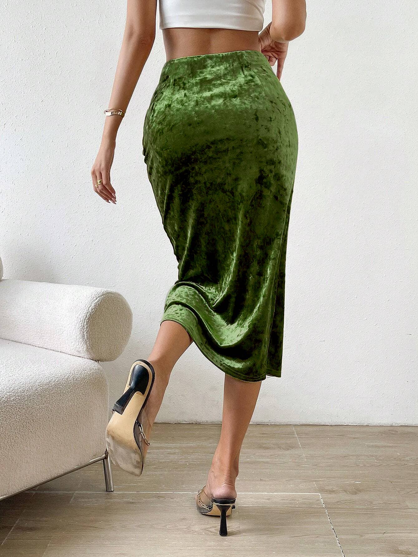 VELVET SPLIT HIP WRAP SKIRT