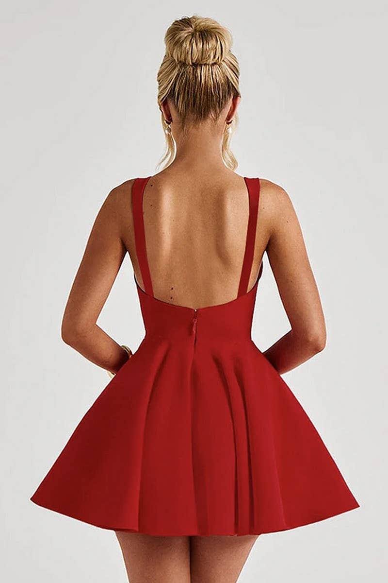 CWDSD7662_SQUARE NECK BOW TIE BACKLESS MINI DRESS