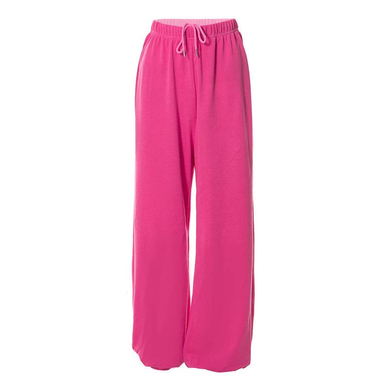 SOLID COLOR LOW-RISE LANTERN WIDE-LEG PANTS