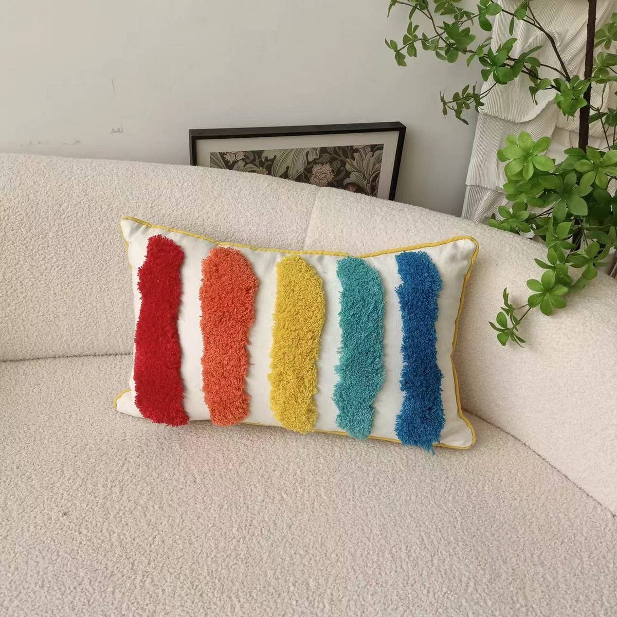 BOHO RAINBOW  TUFTED PILLOW COVER_CWMM0236