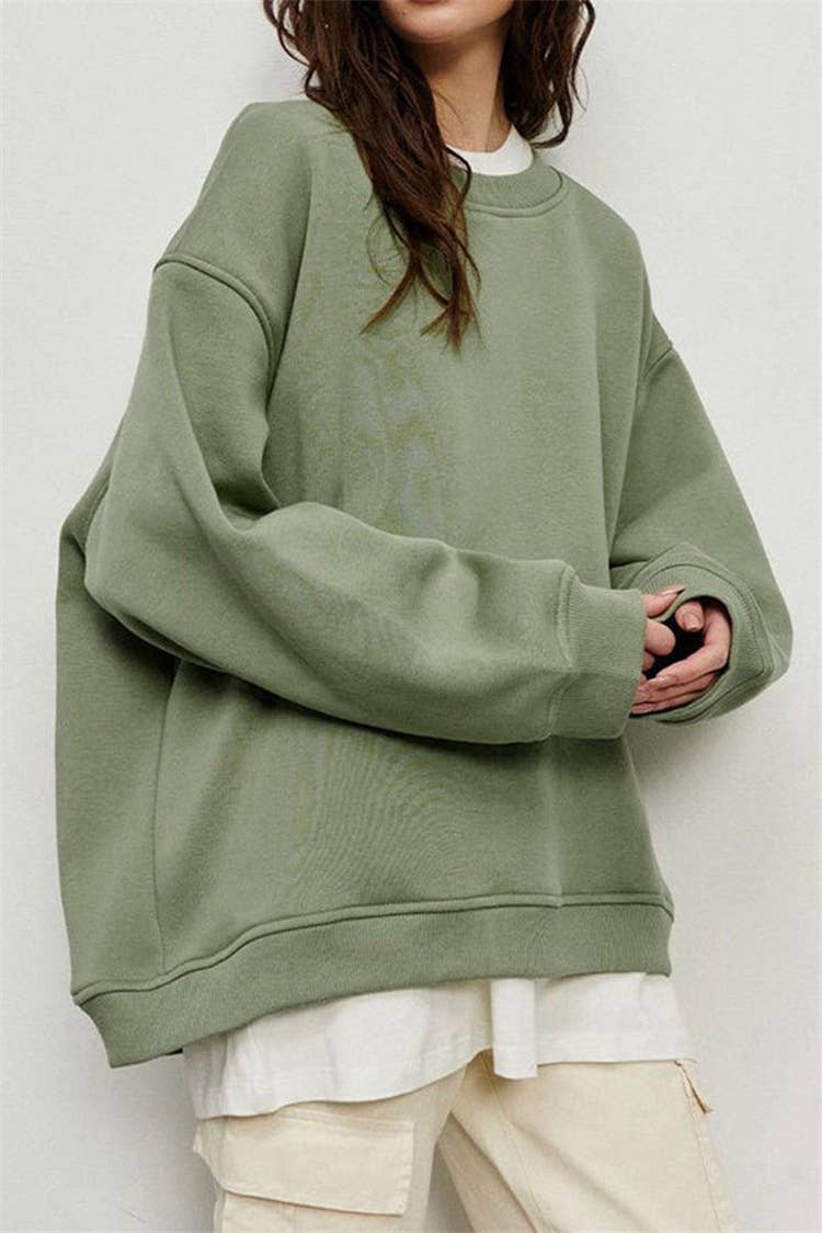 SOLID COLOR CREW NECK LOOSE FASHION HOODIE