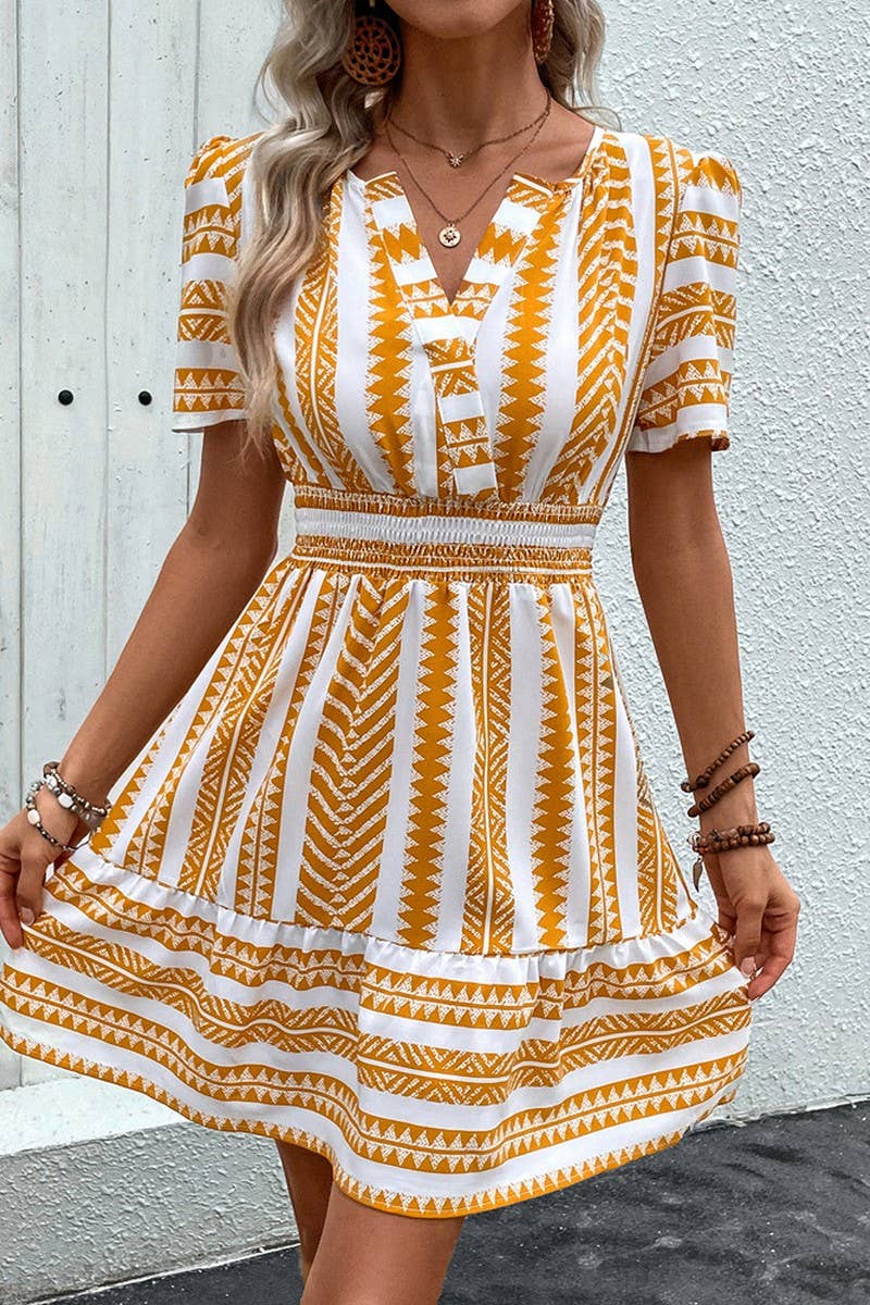 CWDSD7018_SUMMER V-NECK BOHEMIAN DRESS
