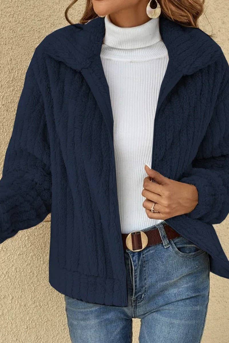 CWOCO00209_PLUSH CARDIGAN LAPEL SHORT COAT