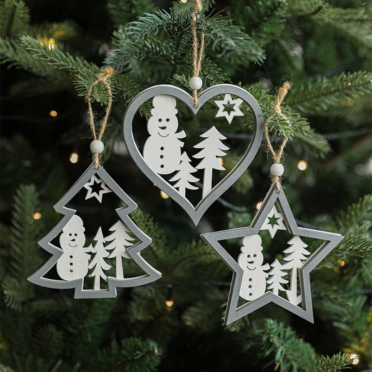 Grey Wooden Hollow Christmas Tree Hanging Ornament