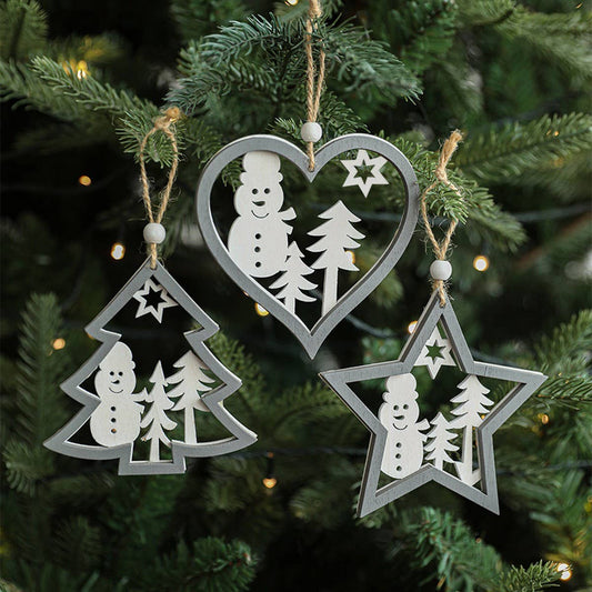Grey Wooden Hollow Christmas Tree Hanging Ornament