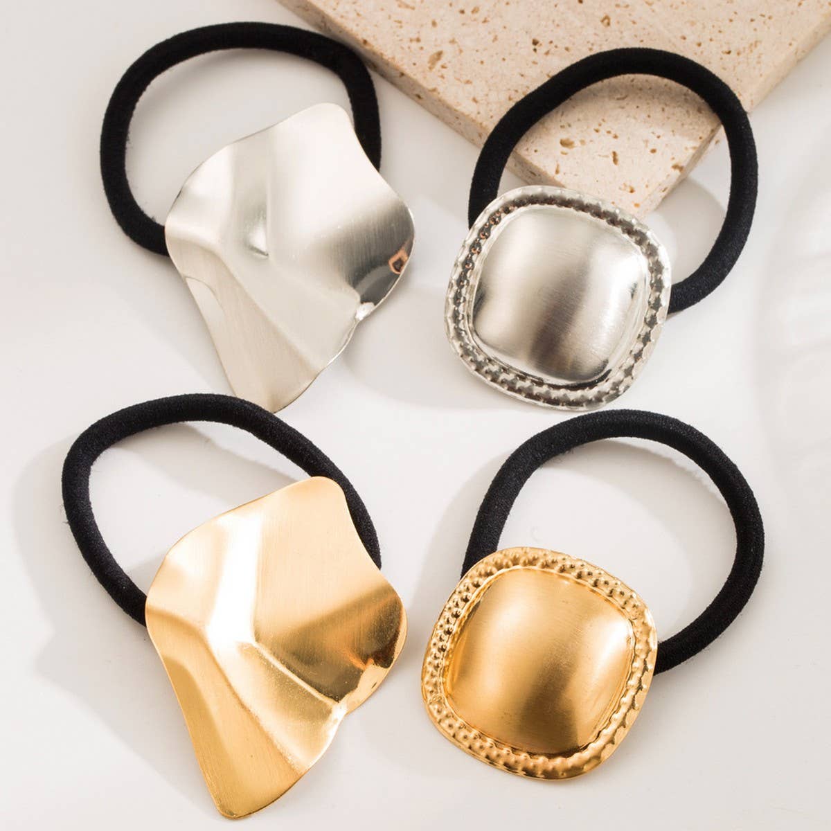 Minimalist Metallic Square Elastic Hair Tie