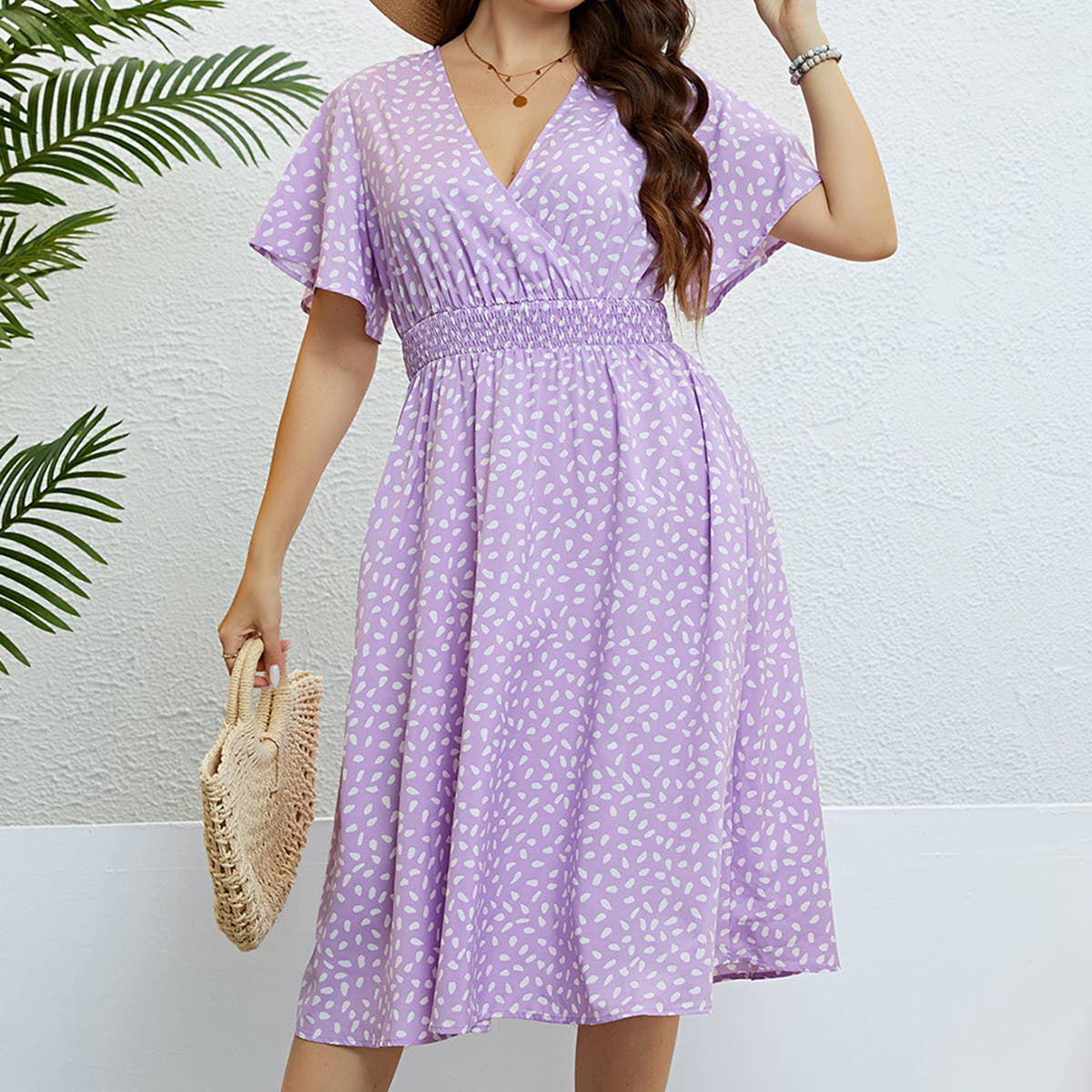 V neck polka dot loose oversized dress_CWDSD3378