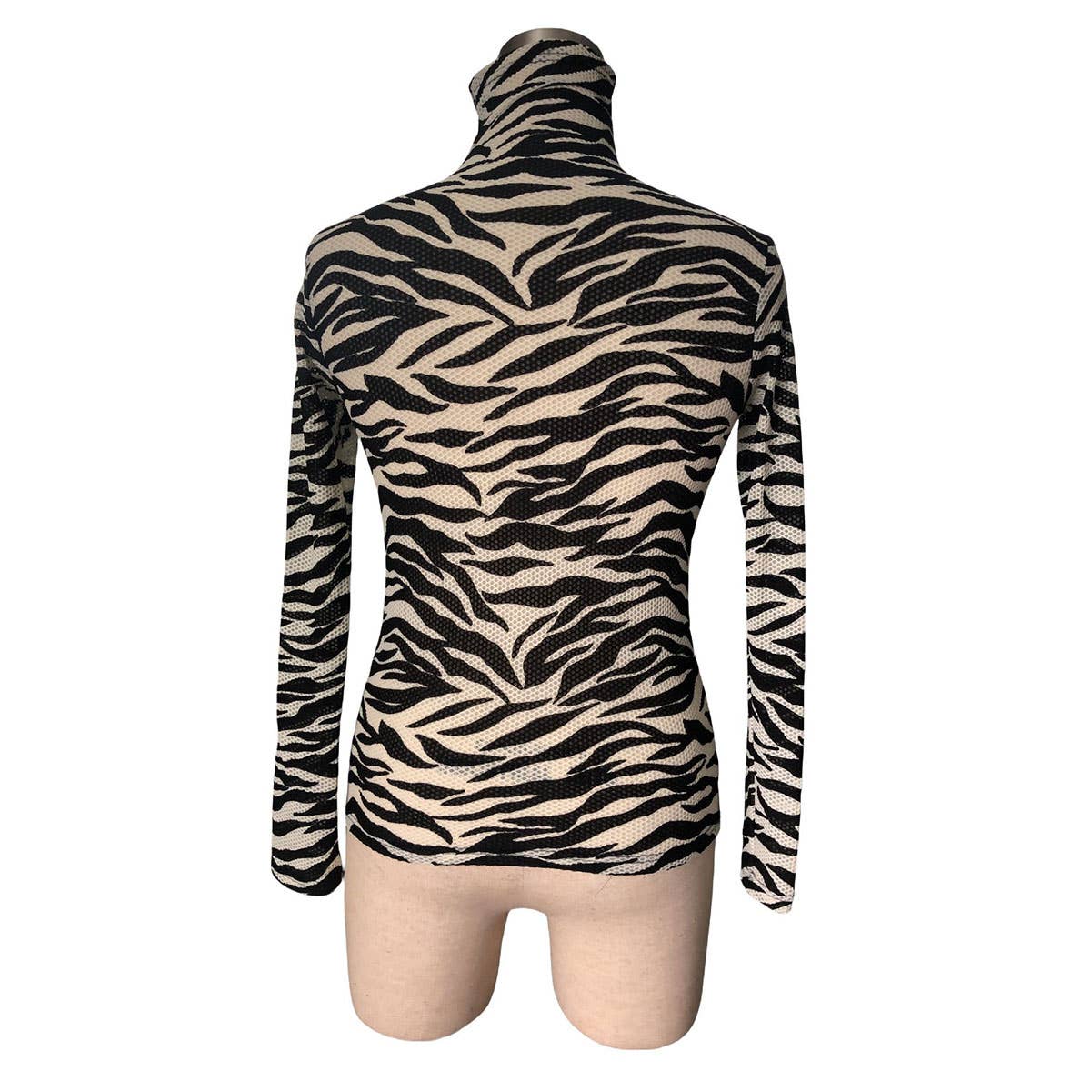 STYLISH ZEBRA PRINT MESH HIGH-NECK FITTED TOP_CWTBLL3425