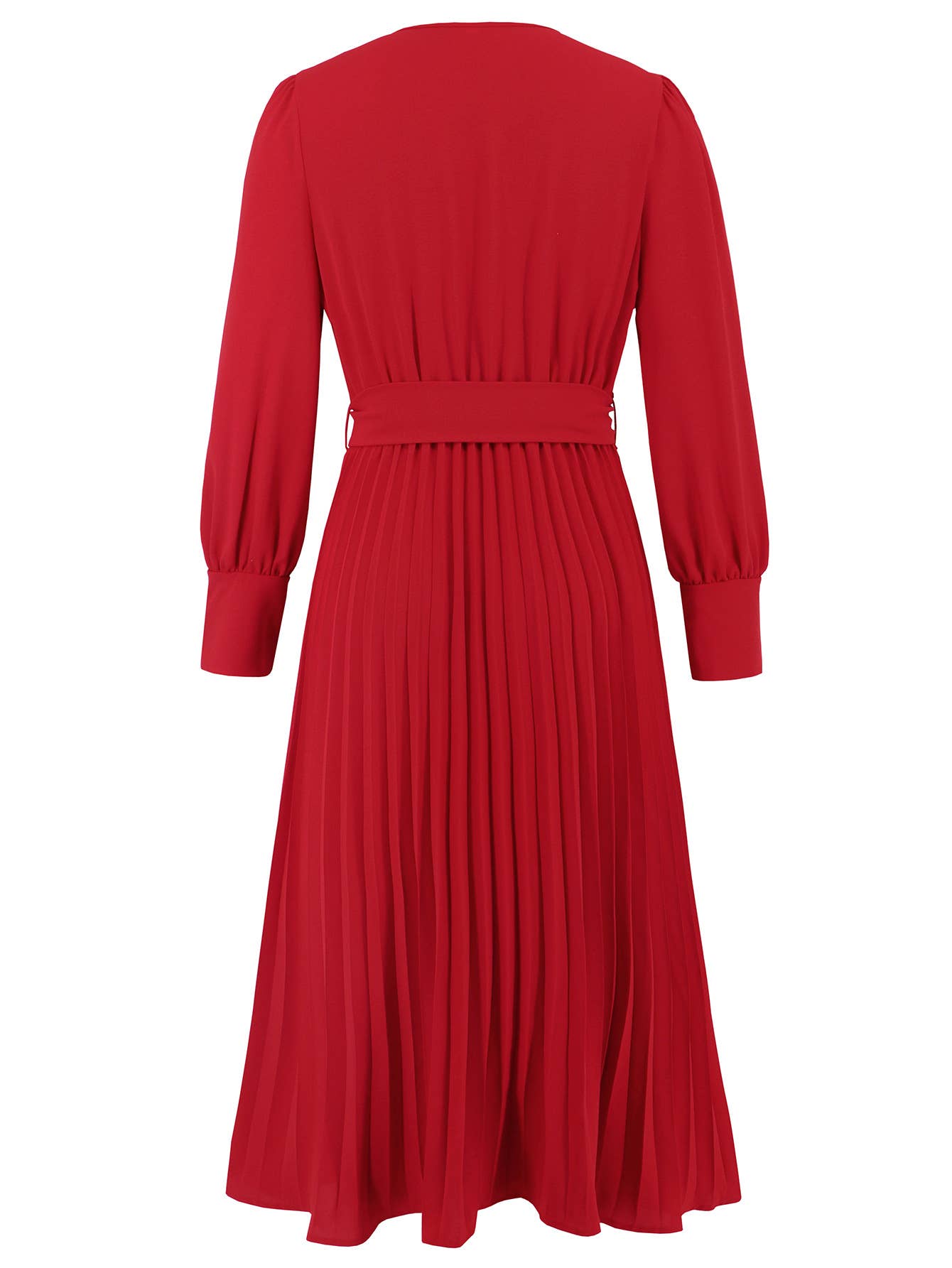 Elegant Pleated V-Neck Long Sleeve Bodycon Dress