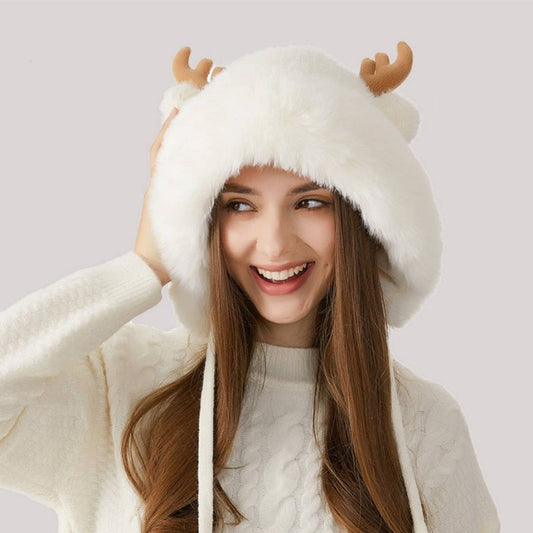 CWAH2209_WINTER CHRISTMAS ANTLER AND FLEECE KNITTED HAT