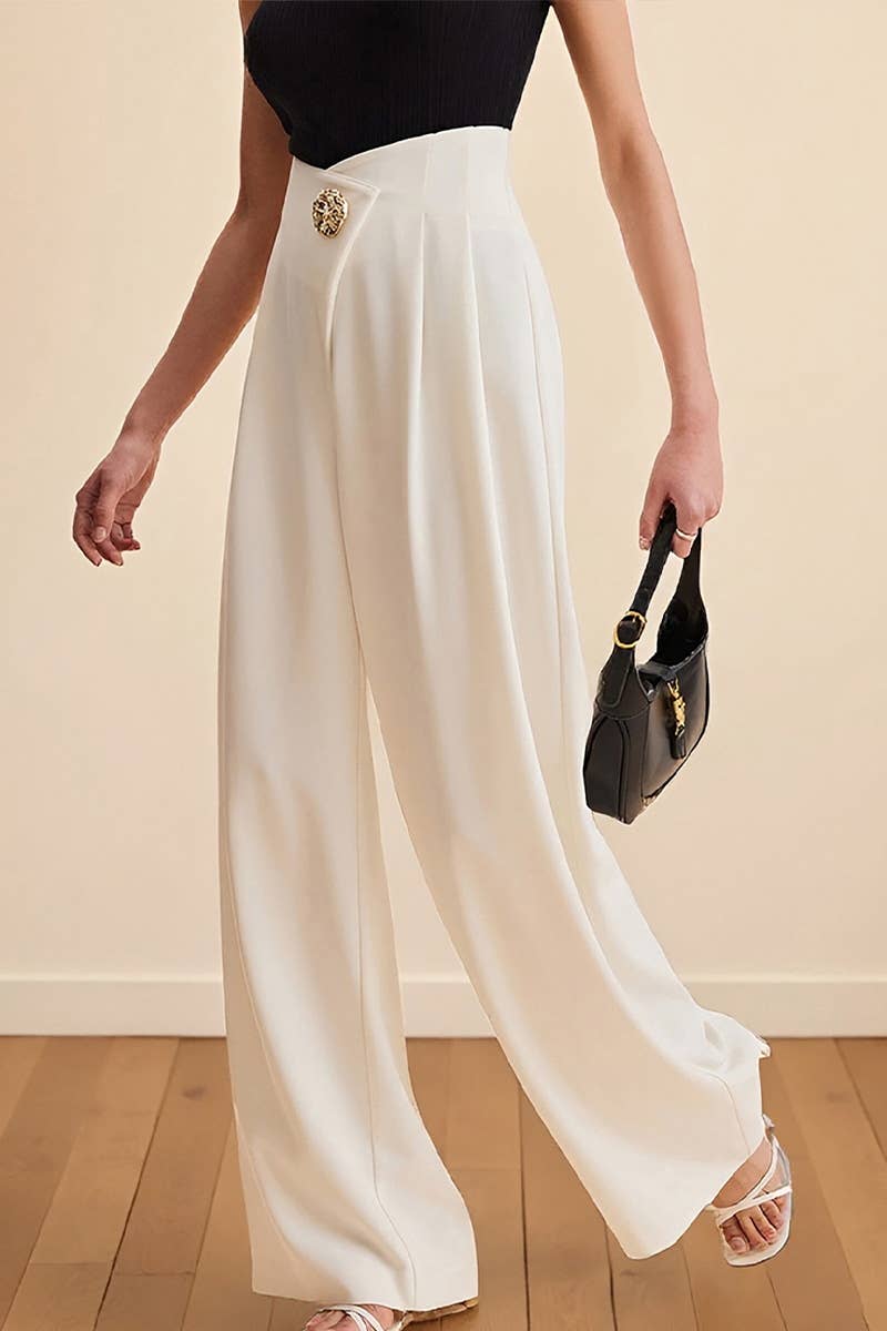 Irregularly waisted high-waisted wide-leg pants