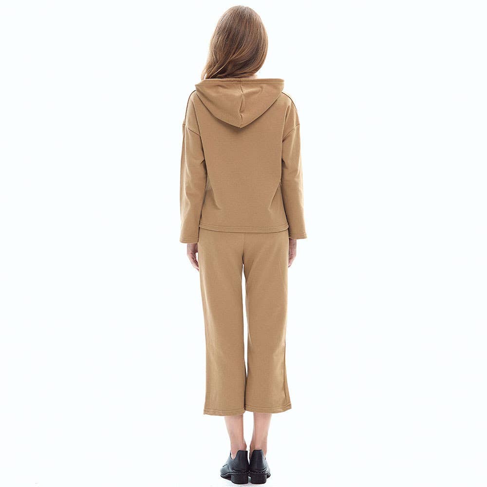 HOODED LACEUP HOODIE WIDE-LEG NINE-POINT PANTSUIT