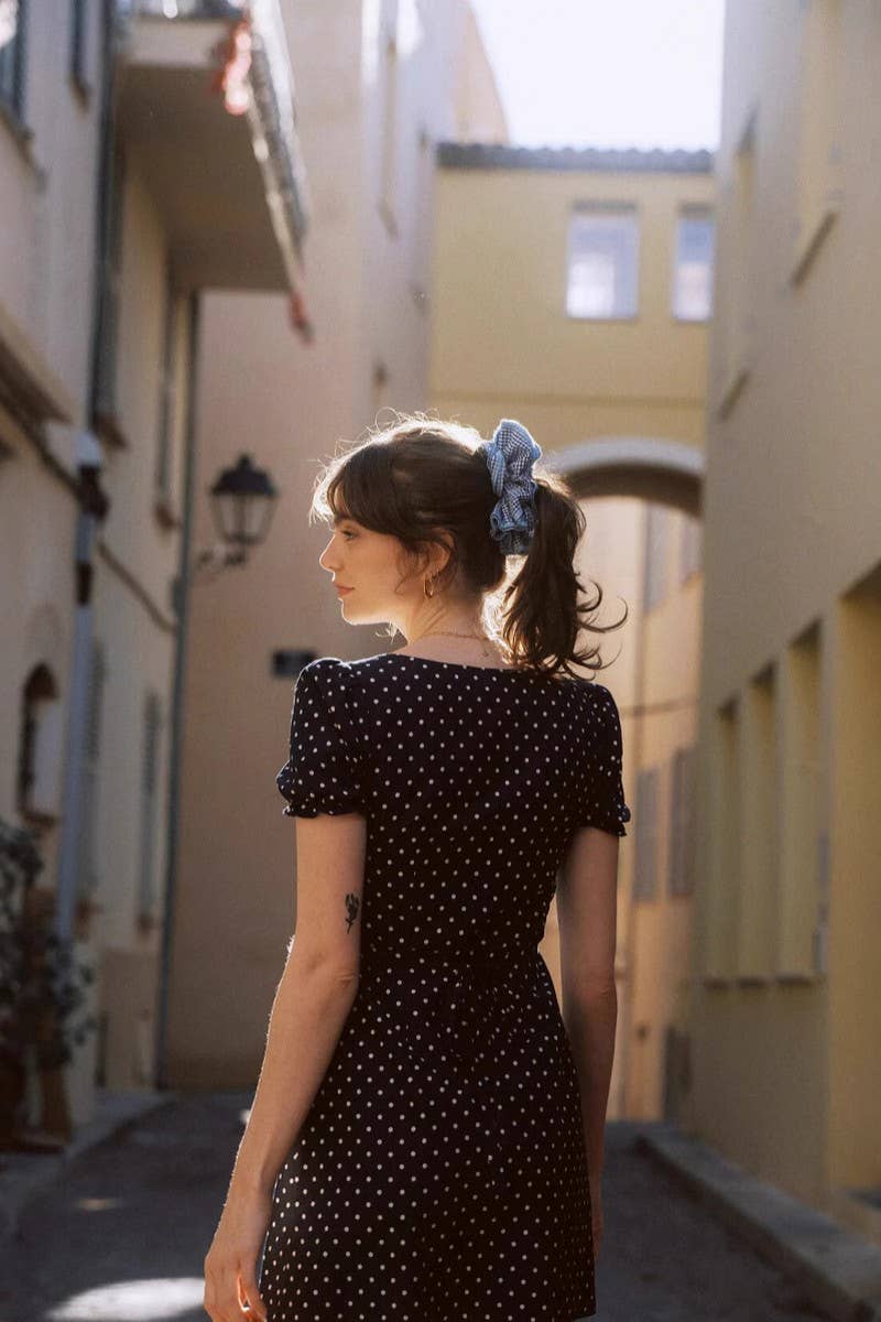 CWDSD8845_POLKA DOT V-NECK A-LINE MINI DRESS