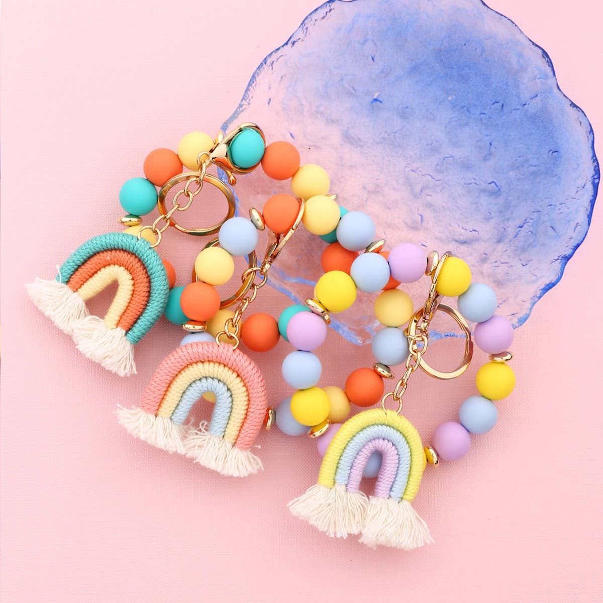 Rainbow Tassel Keychain with Colorful Bead Bracelet_CWAB5071