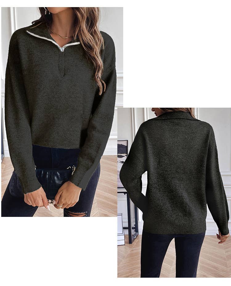 Solid color hoodie loose zip-up pullover sweater