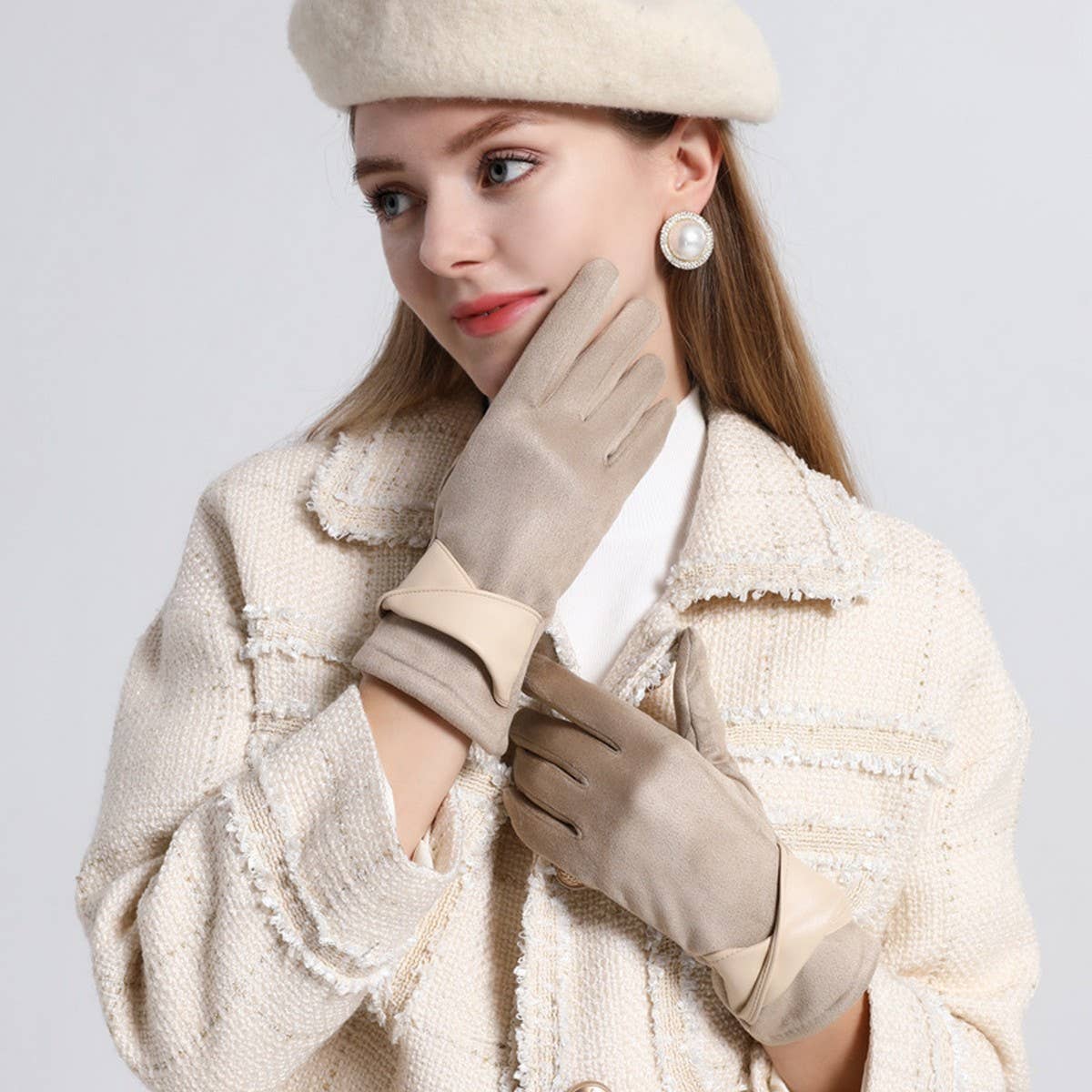 Bow Suede Gloves ??Touchscreen Warm Winter Design_CWMM2883