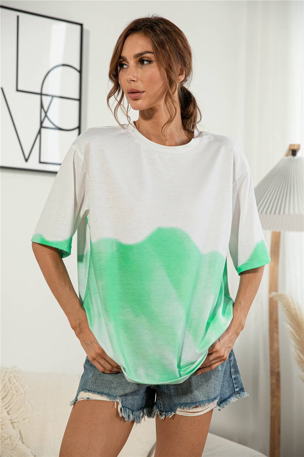 Tie-dyed and printed casual loose T-shirt