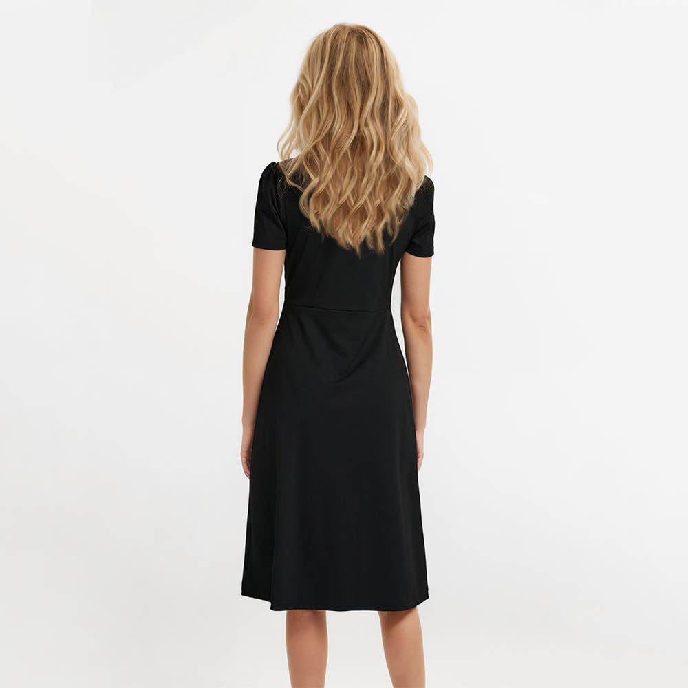 Retro square collar slim-fit pleated waist dress