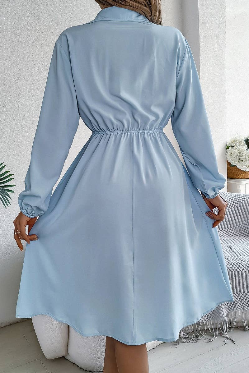 CWDSD5772_LONG-SLEEVED BUTTON-UP DRESS WITH WAIST TUCKED