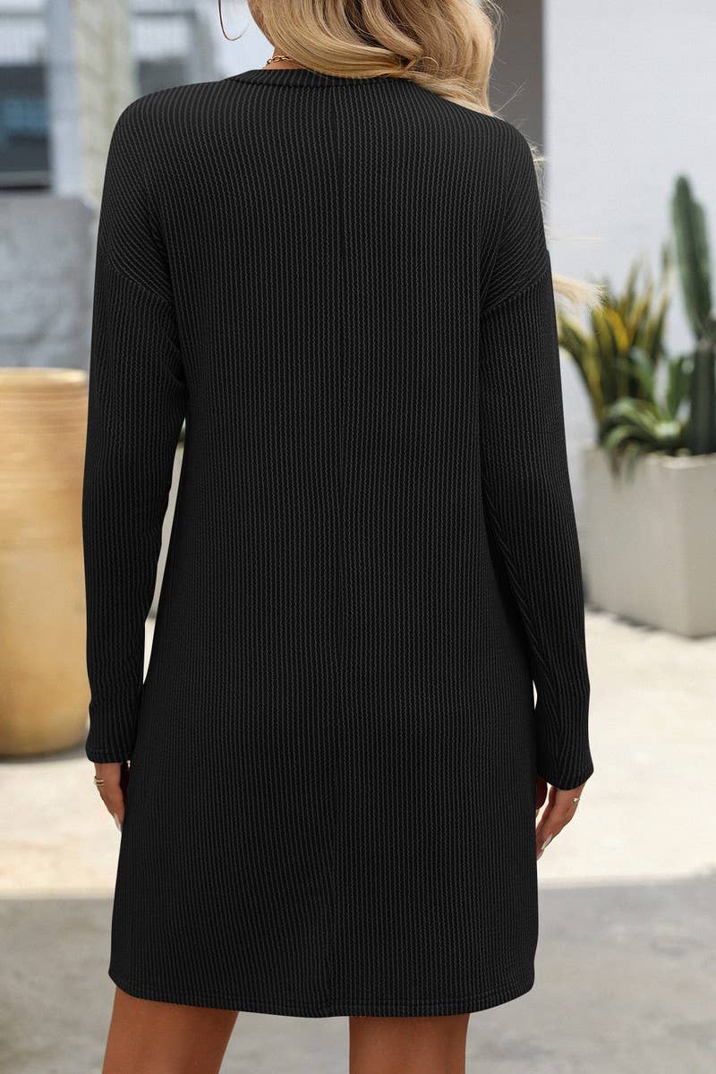 CWDSD5978_TWIST STRIPE LONG SLEEVE POCKET DRESS