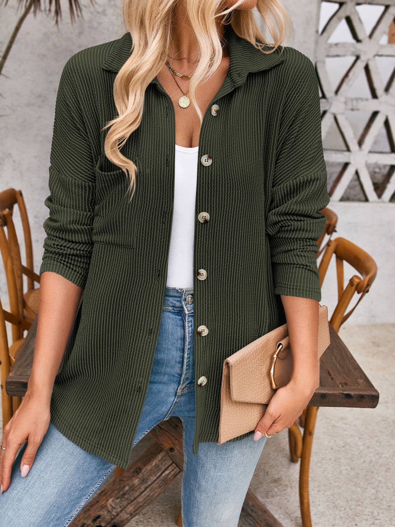 STRIPED POCKET LONG SLEEVE SHIRT CARDIGAN