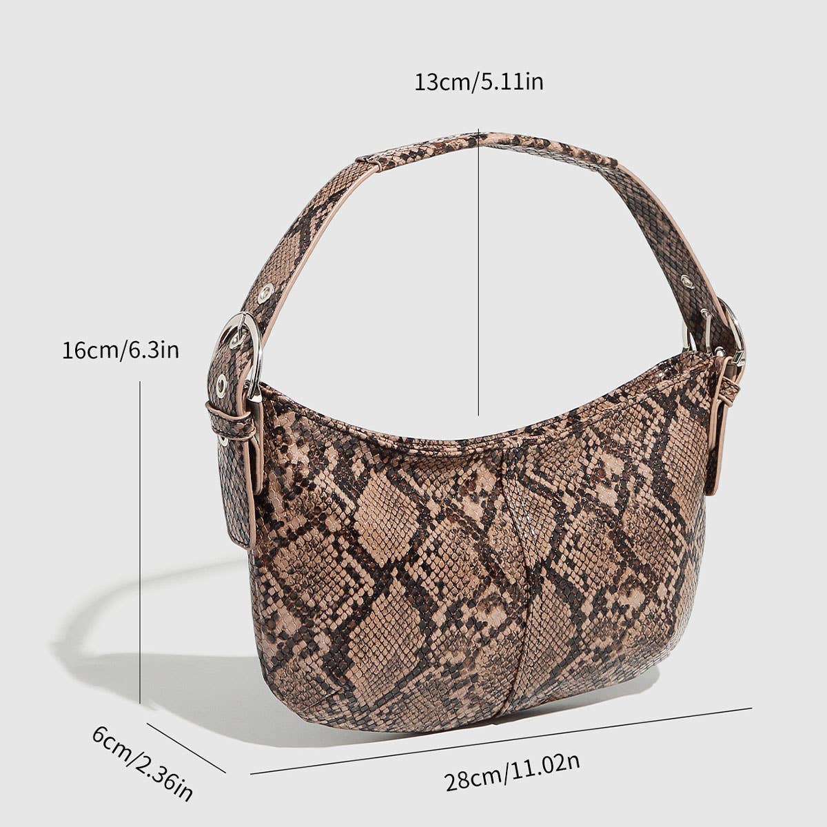 Elegant Adjustable Strap Snake Print Dumpling Bag_CWAB5689