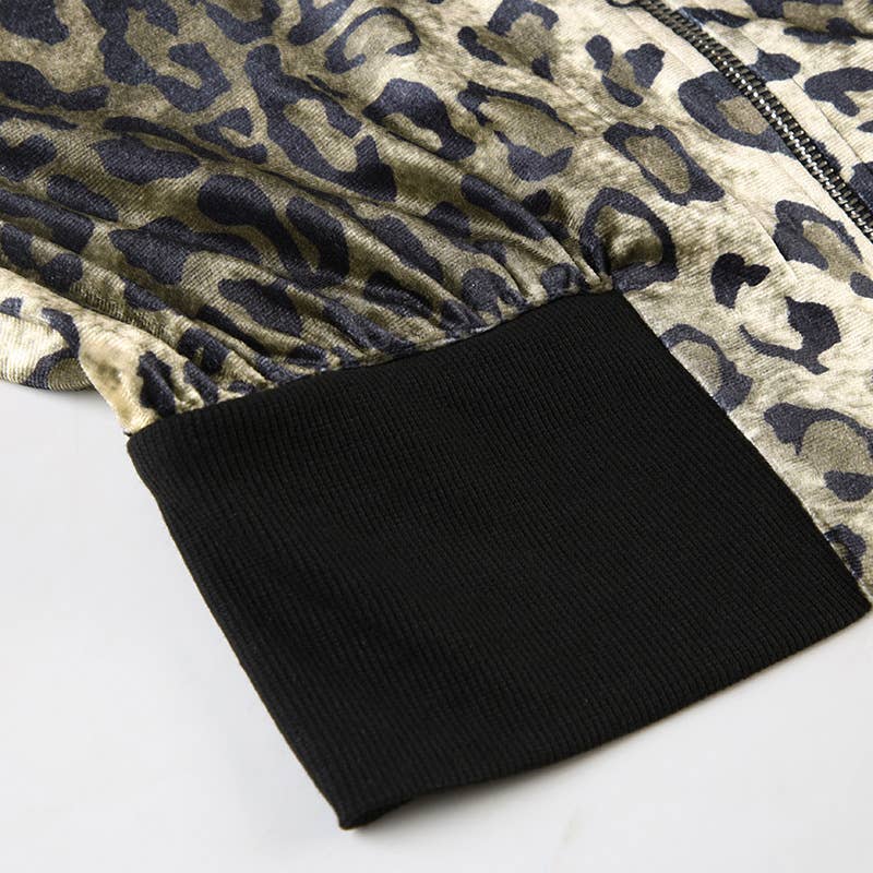 TURTLENECK RIBBED PATCHWORK LEOPARD VELVET JACKET