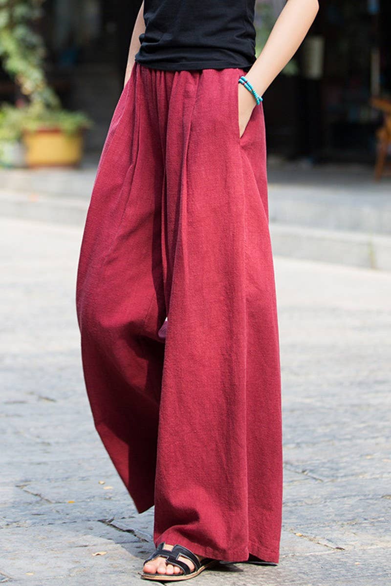 CWBLP1378_LINEN AND COTTON SAND-WASHED WIDE-LEG PANTS