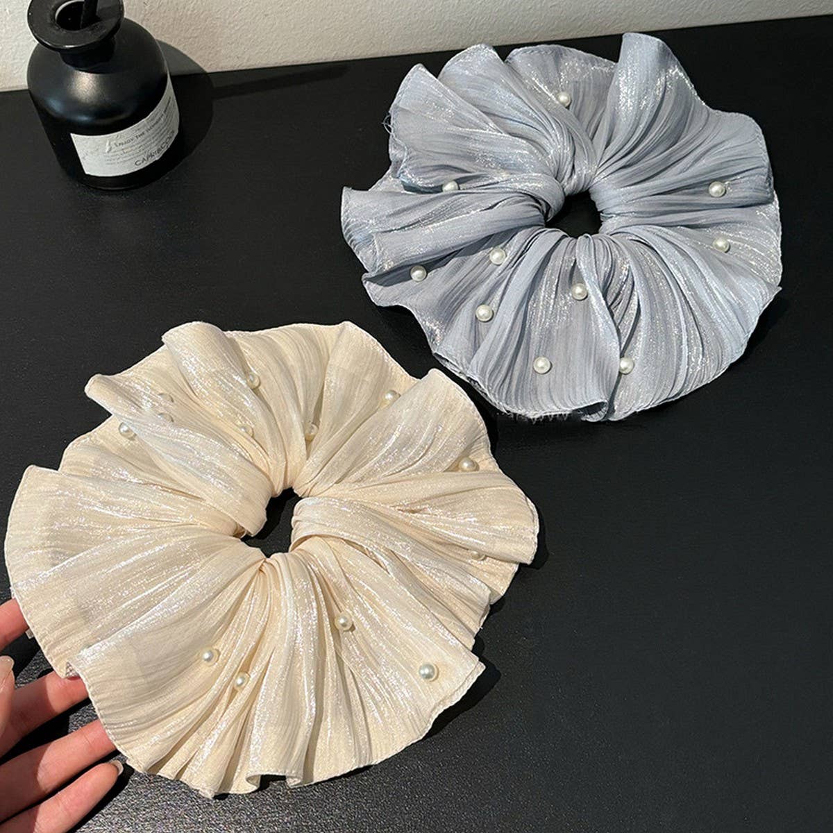 Iridescent Pleated Pearl Scrunchie Hair Tie