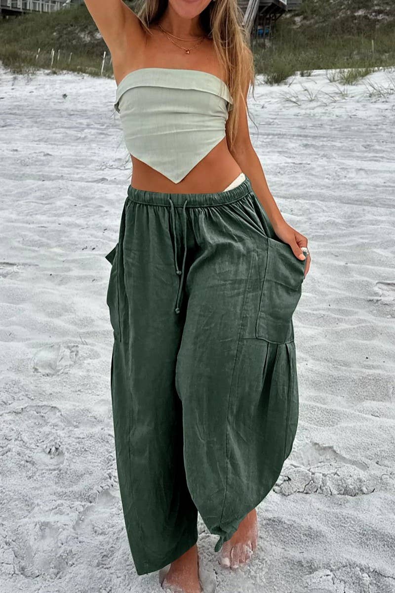 CWBLP01065_2025 SPRING FALL STRIPED ELASTIC WAIST PANTS